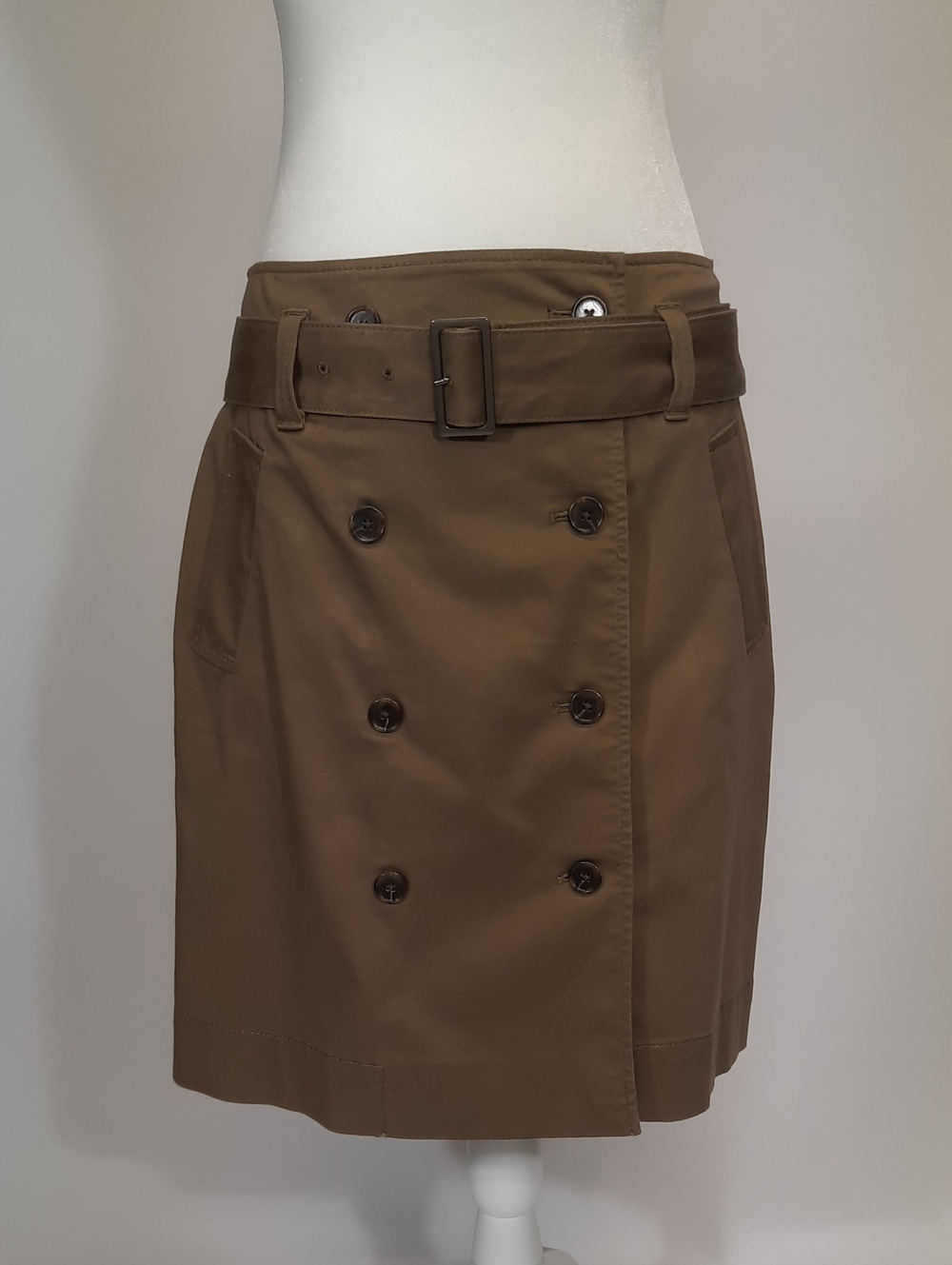 Ann Taylor Cocoa Brown Double-Breasted Belted Skirt, Size 4